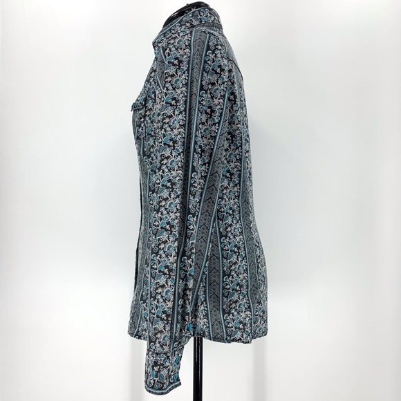 Cruel Black and Teal Floral Paisley Snap Closure Western Rodeo Shirt, Large - Picture 6 of 16